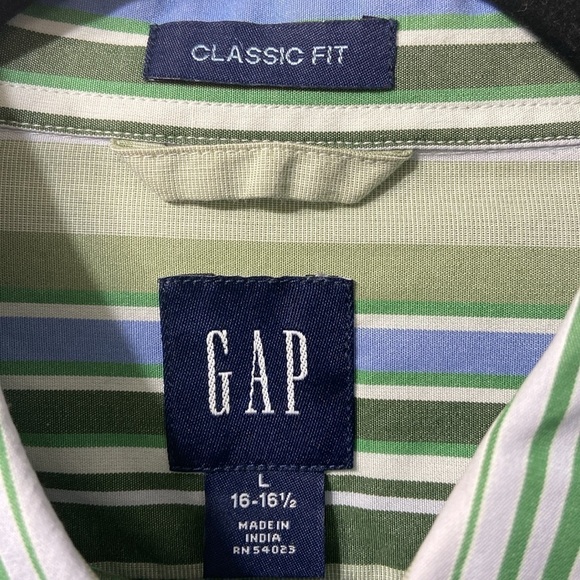 GAP,CLASSIC FIT,LONG SLEEVE,GREEN,TAN & STRIPED,BUTTON UP SHIRT.SIZE-L - Picture 10 of 10